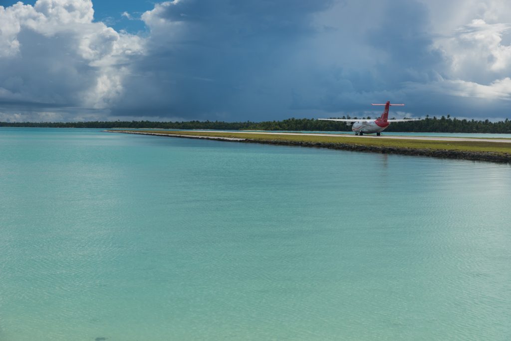 airplane on the landing strip of Maupiti, French-Polynesia.